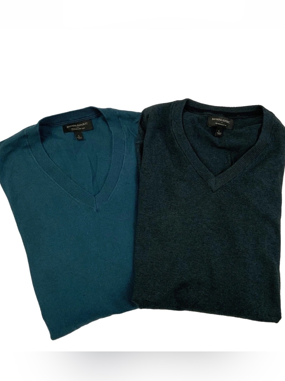 Banana Republic Mens L Premium Luxe Yarn Silk Cashmere Sweaters Lot Of 2 Blue